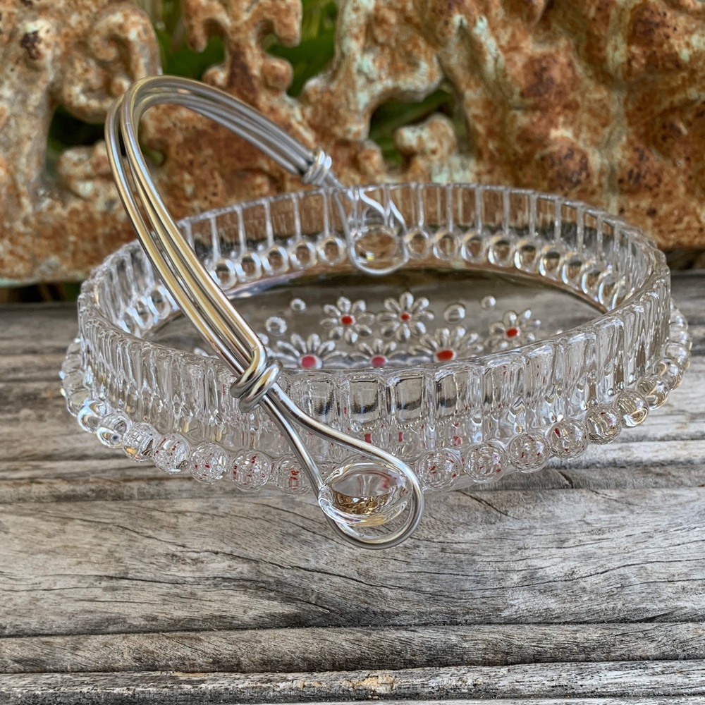 Vintage 70’s Walther Kristallglas Glass Daisy “Fabiola Basket Red Accent Dots - Picture 7 of 16